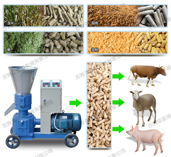 秸稈顆粒機(jī)壓制牛羊豬飼料顆粒過(guò)程